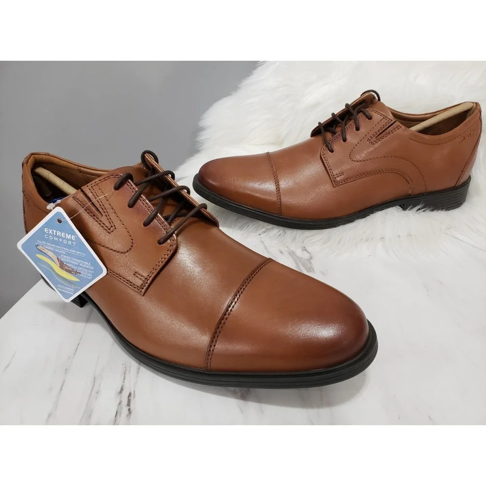 NEW NO BOX 13 Mens Clarks Whiddon Cap Toe Oxford 26152913 Dark Tan Leather Brown